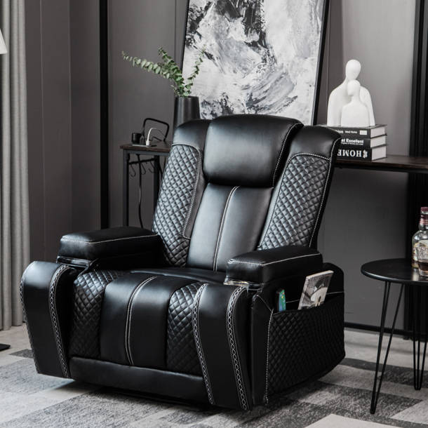 WYIDA 37" Wide Faux Leather Heated Massage Home Theater Individual Seat with Cup Holder Wayfair